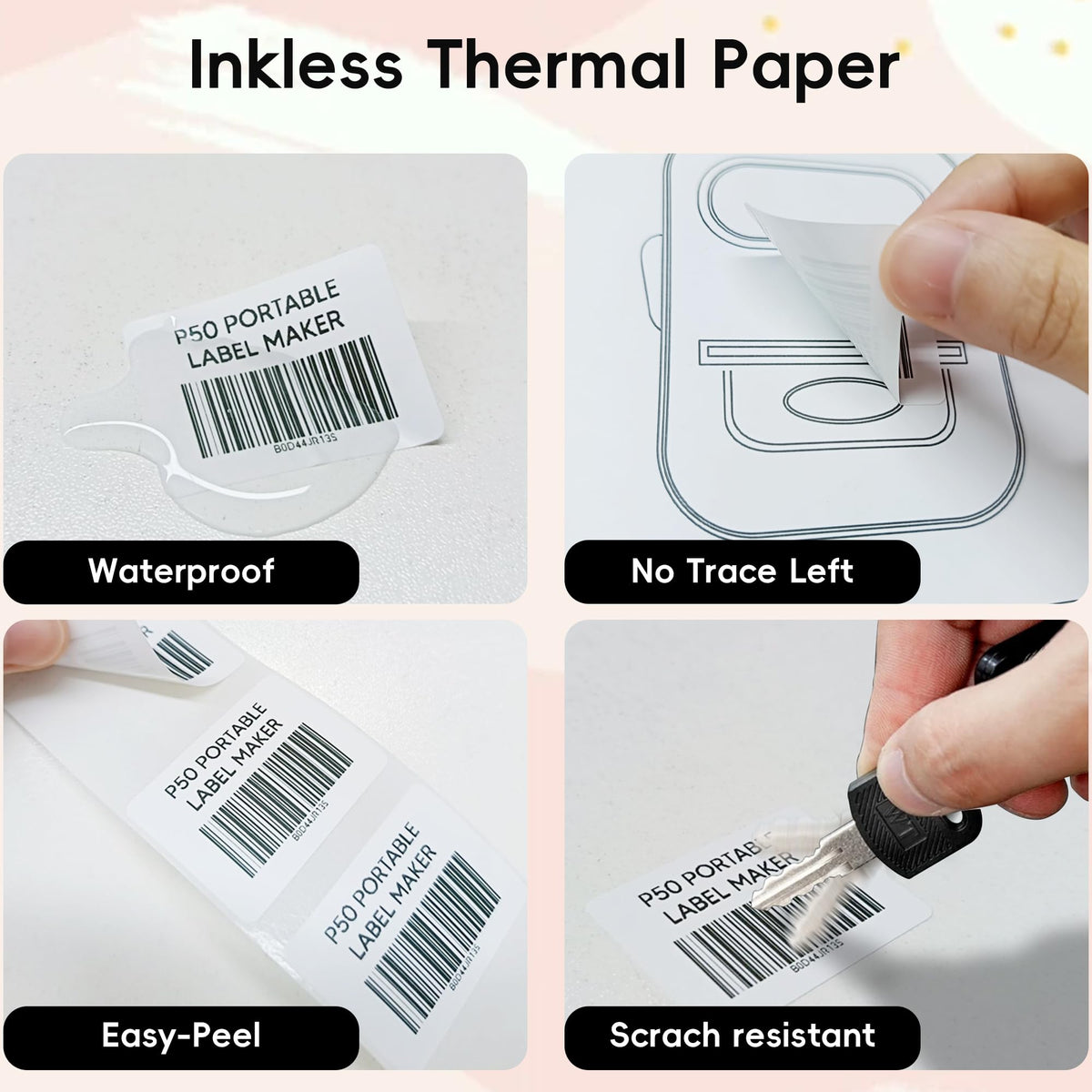 3 Rolls 1.97"x1.18" (50x30mm) Label Paper for B3S/P50/M120/M110/M200/M220, Thermal Label Sticker Multi-Purpose Square Self-Adhesive Labels, 220 Labels/Roll, White 50x30mm-White