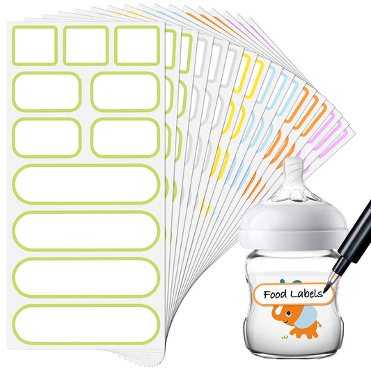 198PCS Baby Bottle Labels for Daycare Waterproof Removable Write-on Blank Freezer Food Labels Kitchen Labels Date Stickers for Food Storage Containers, Pantry Spice Canning Jars, Name Labels for Kids 6 Colors