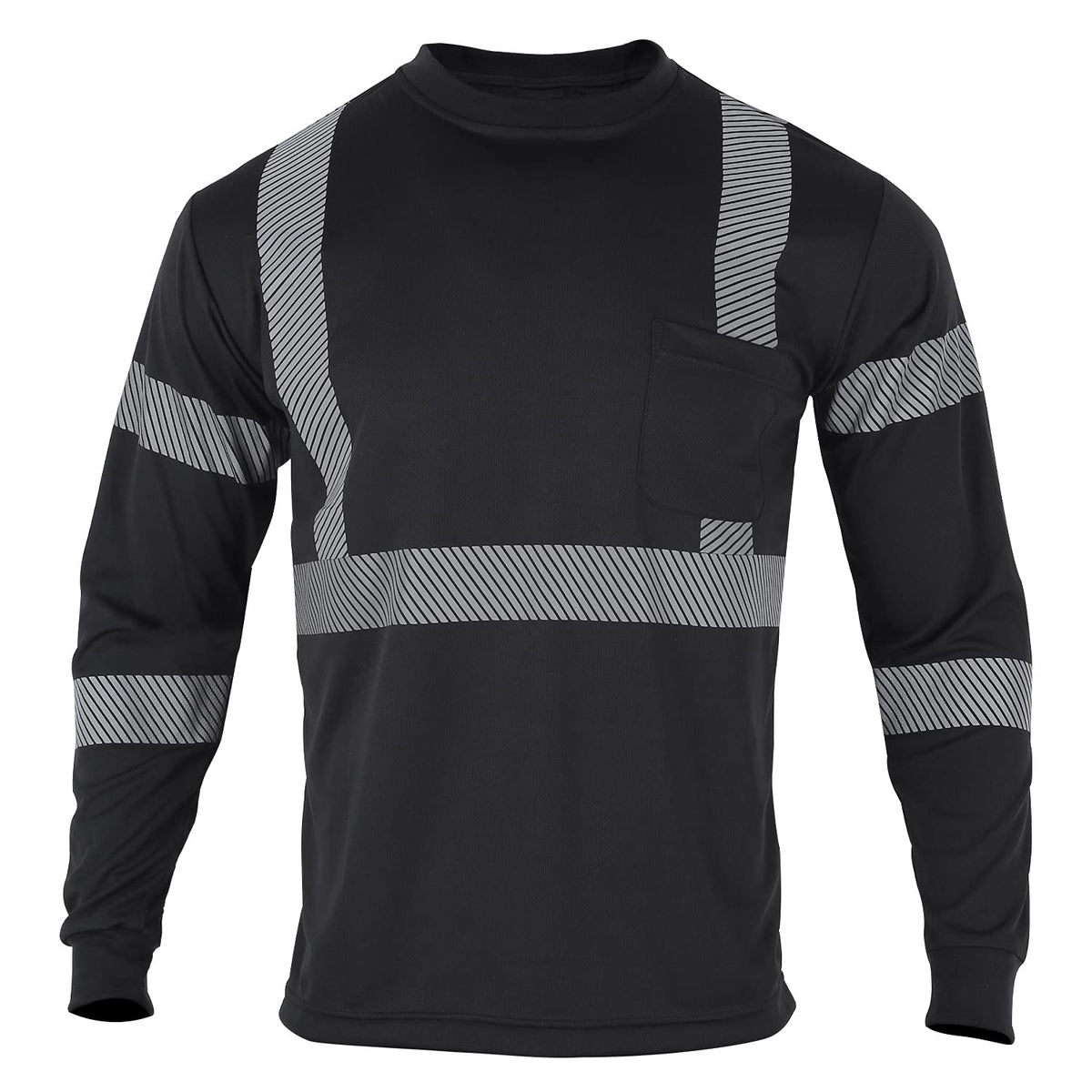 VENDACE Safety Reflective High Visibility Long Sleeve Shirts ANSI Class 3 Hi Vis Construction Work T Shirts for Men Large Black