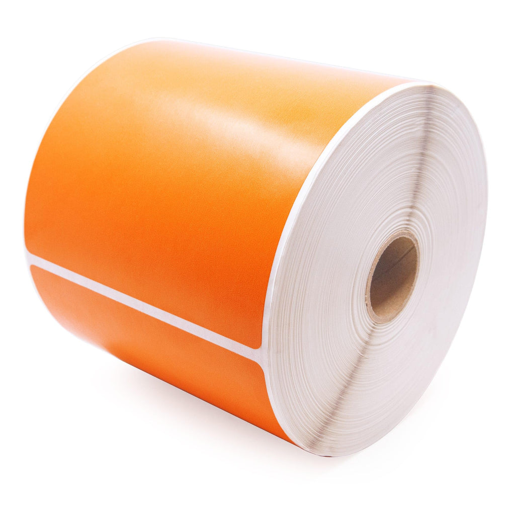 Orange Zebra Shipping & Handling Labels from Labelvalue, 4" x 6", with bold orange zebra stripe design on white background.