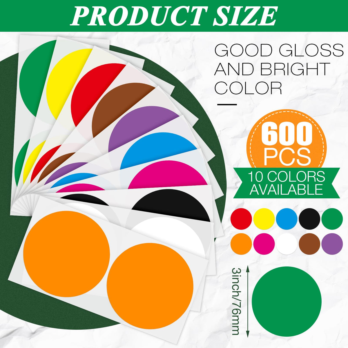 Marspark 600 Pcs 3 Inch Color Coding Circle Stickers Round 10 Colors