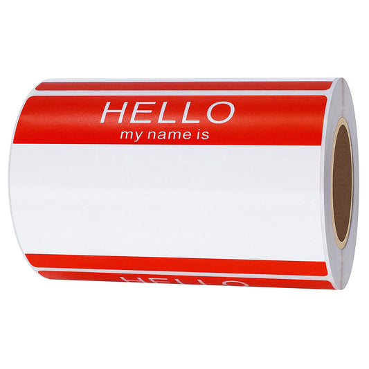 Hybsk Hello My Name Is Red Name Tag Identification Stickers 3-1/2” x 2-3/8” Total 200 Labels Per Roll (Red)