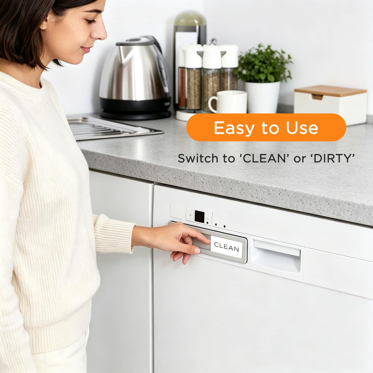Clean Dirty Magnet for Dishwasher Simple Design，Black White Black White