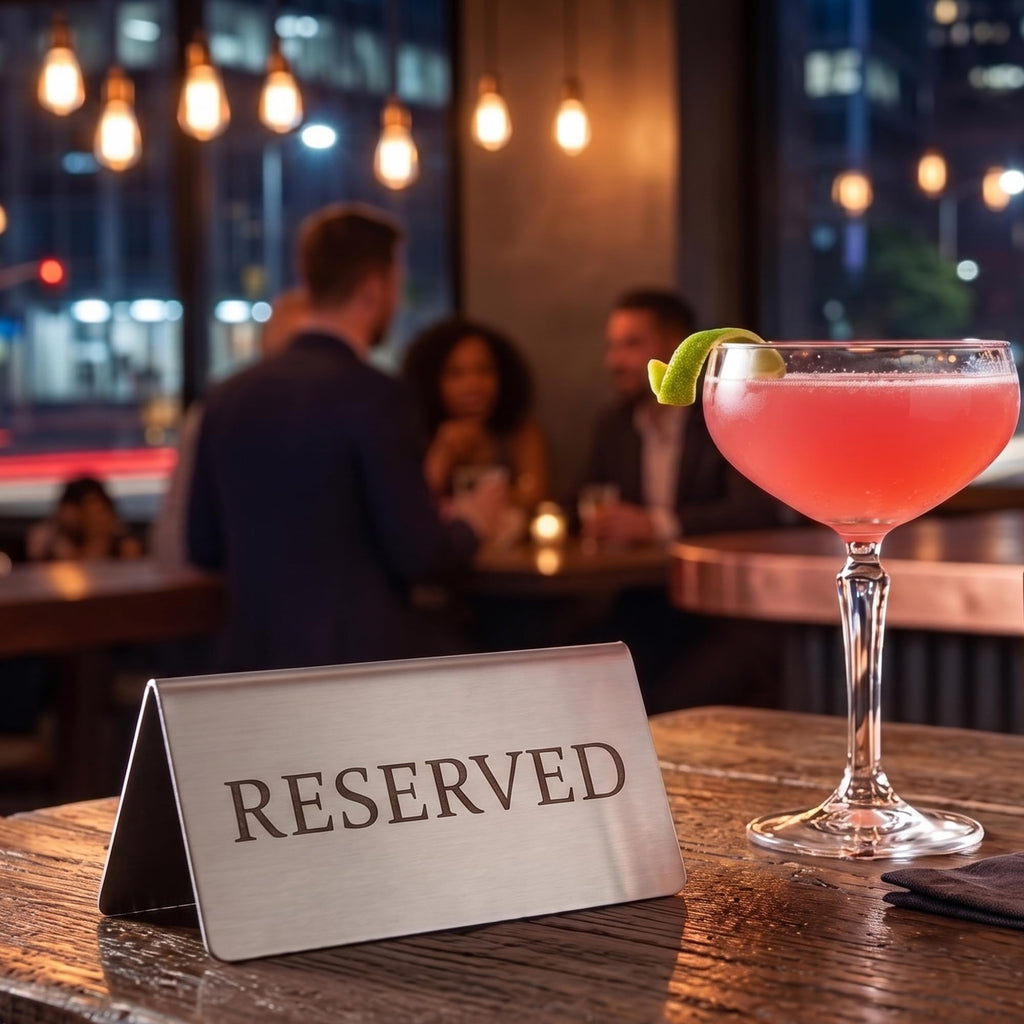 Reserved Table Signs Set of 6 - Heavy Stainless Steel Table Reservation Plates - Durable, Stackable and Waterproof Metal Signs for Restaurants, Hotels, Bars, Cafés, Weddings and Events Design 2