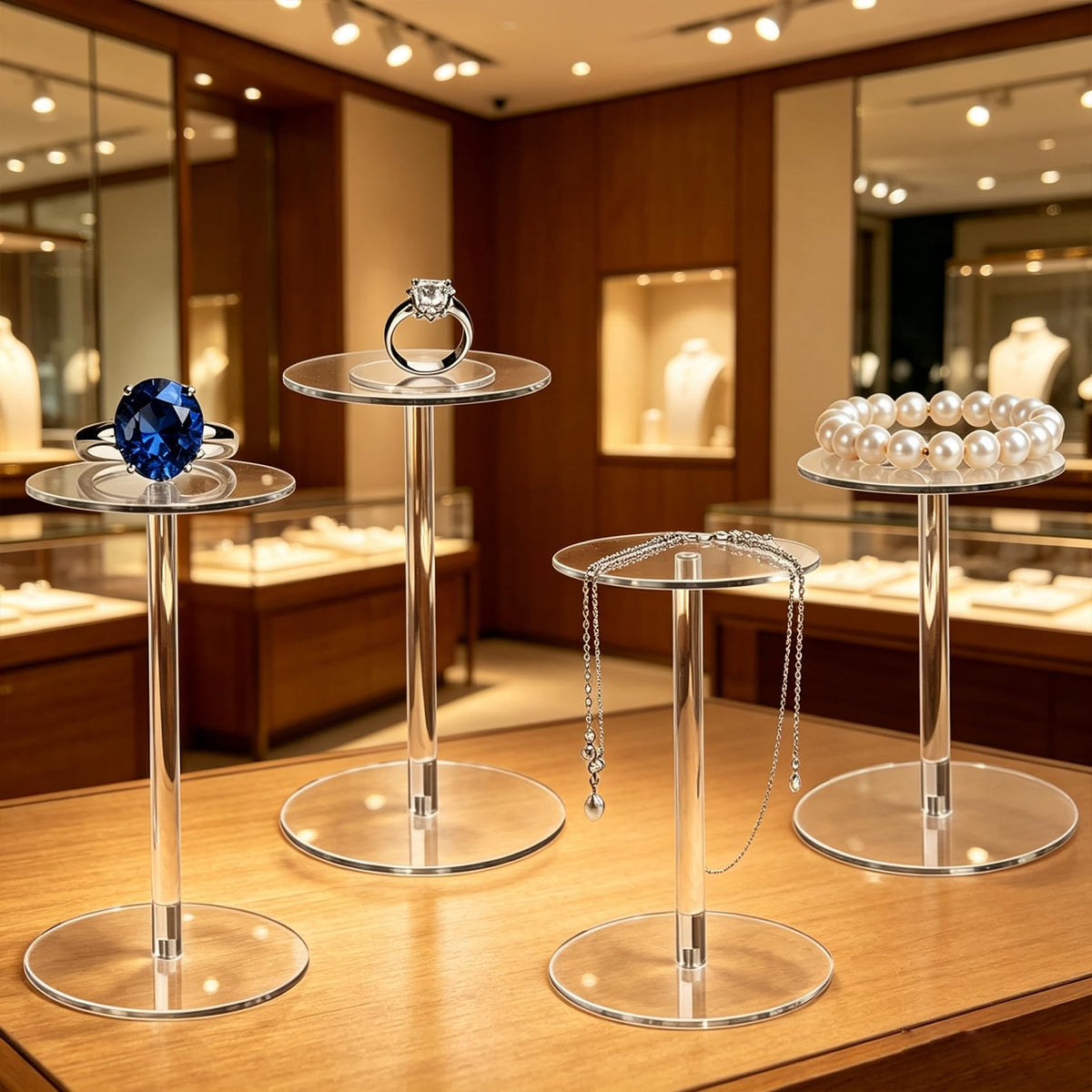 4 Pack Small Round Acrylic Display Risers Stands, Pedestal Stand 4