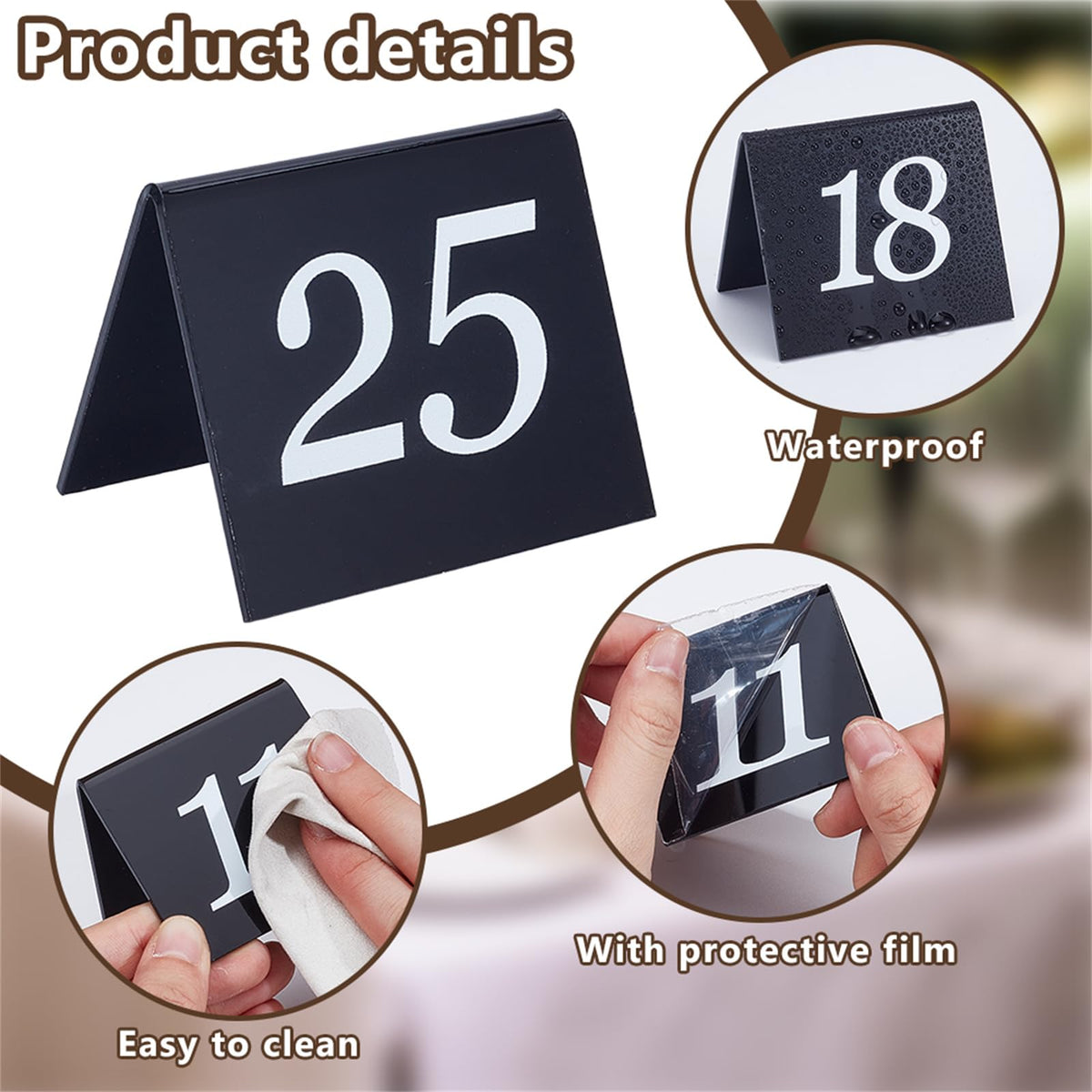 OLYCRAFT 50pcs Tent Style Acrylic Table Numbers Signs 1-50 Double Sided Black Table Numbers Signs Acrylic Tent Table Numbers Stands Signs 2.1x2.5x1.9 Inch for Wedding Party Banquets Receptions