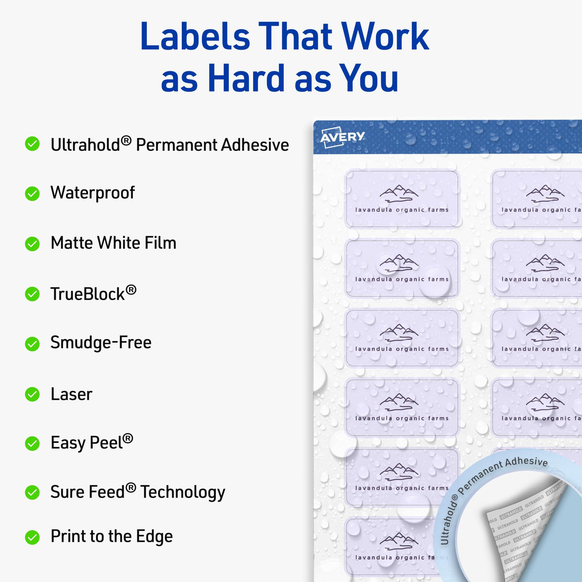 Avery Outdoor Waterproof Rectangle Labels with Sure Feed Technology, 1" x 2", White Film, Print-to-the-Edge, Compatible with Laser Printers, 600 Labels Total
