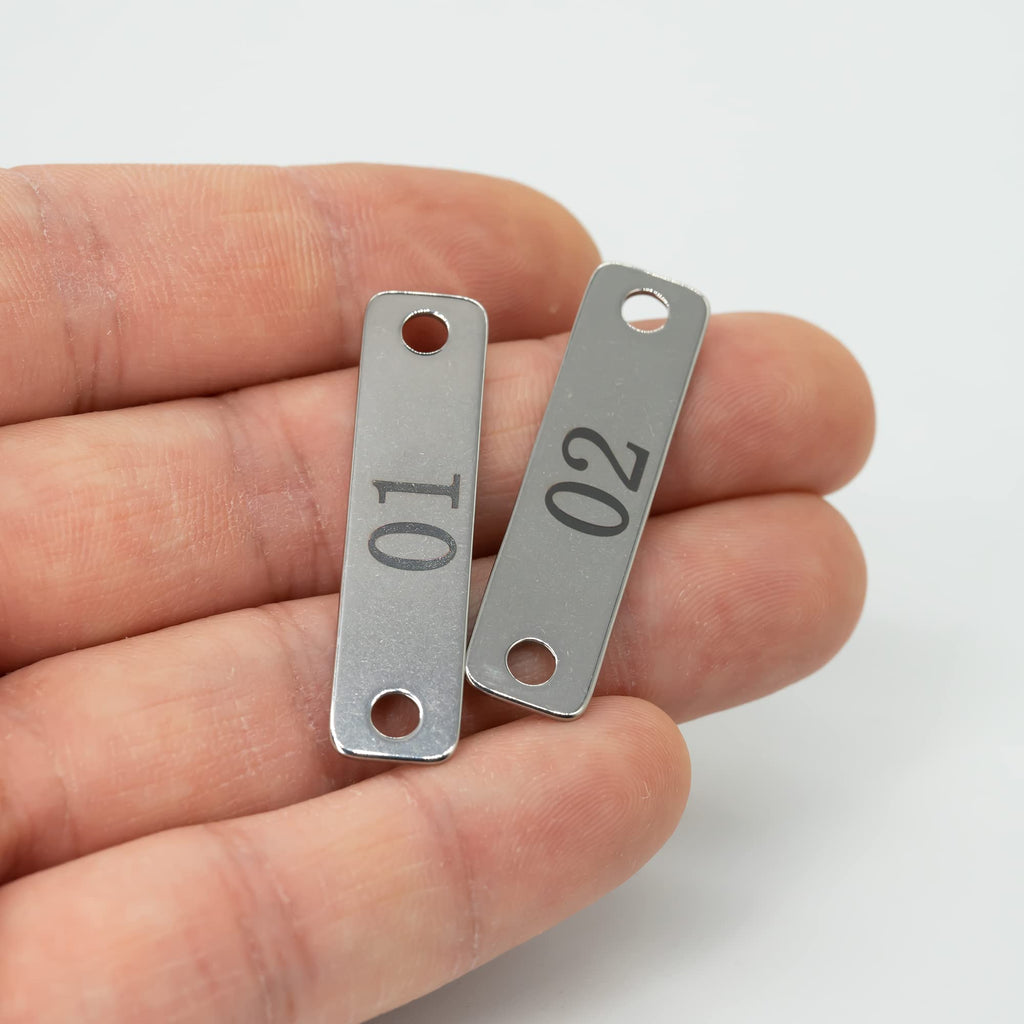 Small Stainless Steel Rectangle Numbered Tags with Two Holes 4cm*1cm (1-20) 1-20