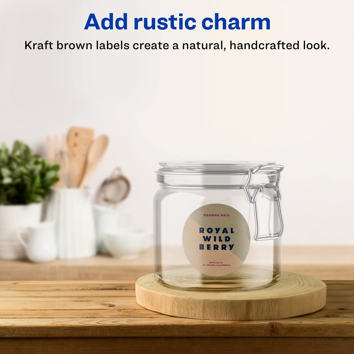 Avery® Kraft Brown Round Labels, Sure Feed® Technology, 2.5" Diameter, 225 Kraft Brown Labels, Print-to-The-Edge, Laser/Inkjet Printable 225 labels