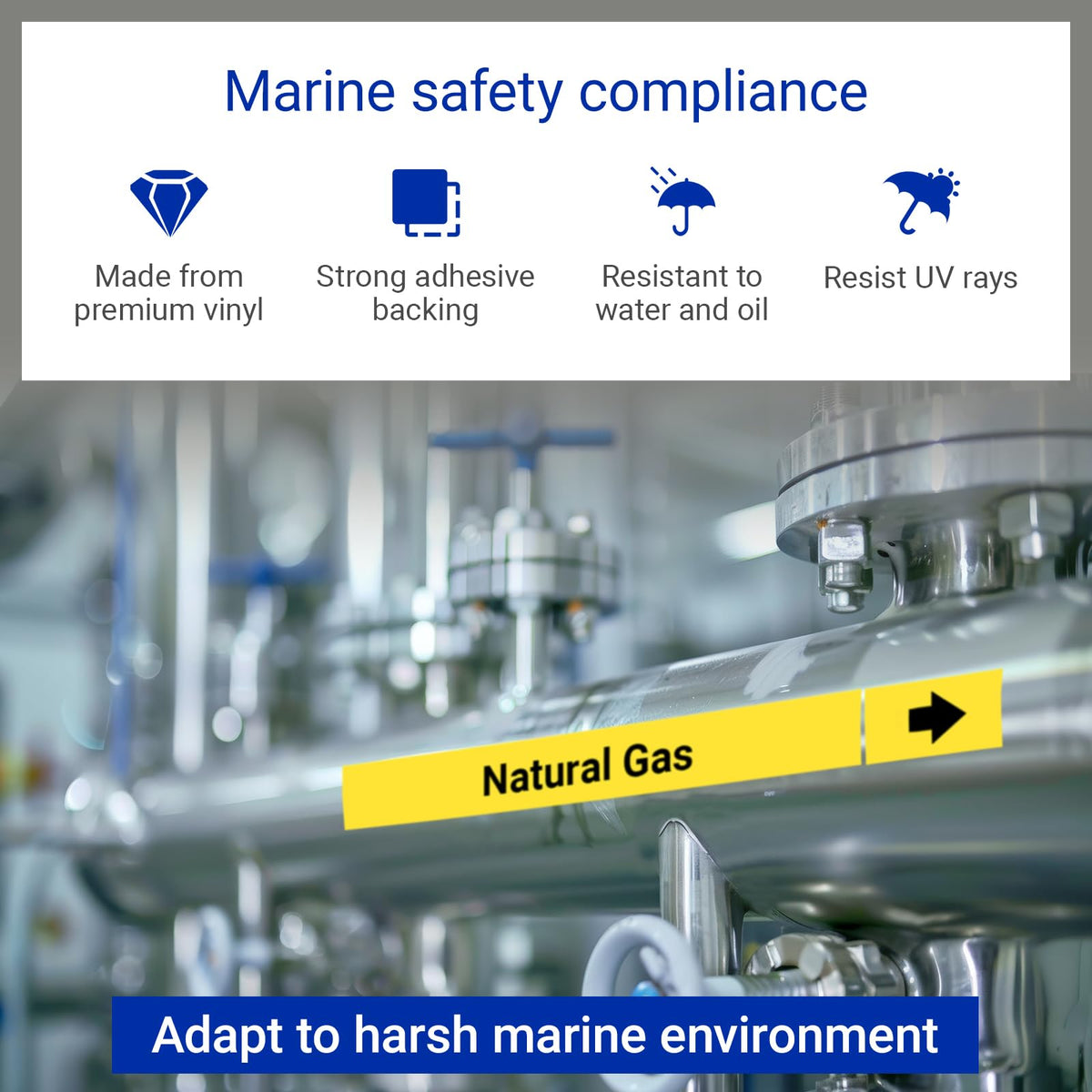 Marine Pipe Markers - Natural Gas Safety Labels for Boat, Waterproof Self-Adhesive Pipe Identification Stickers, 1" H x 8" W, 25 Pcs/Roll(Natural Gas) 481257