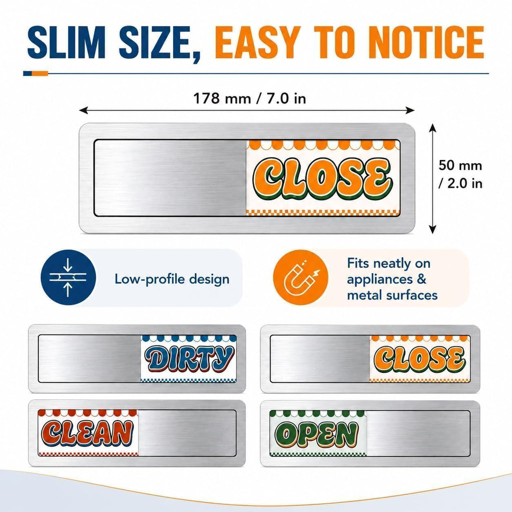 Dishwasher Magnet Clean Dirty & Open Close Sign, Retro Slider Magnetic