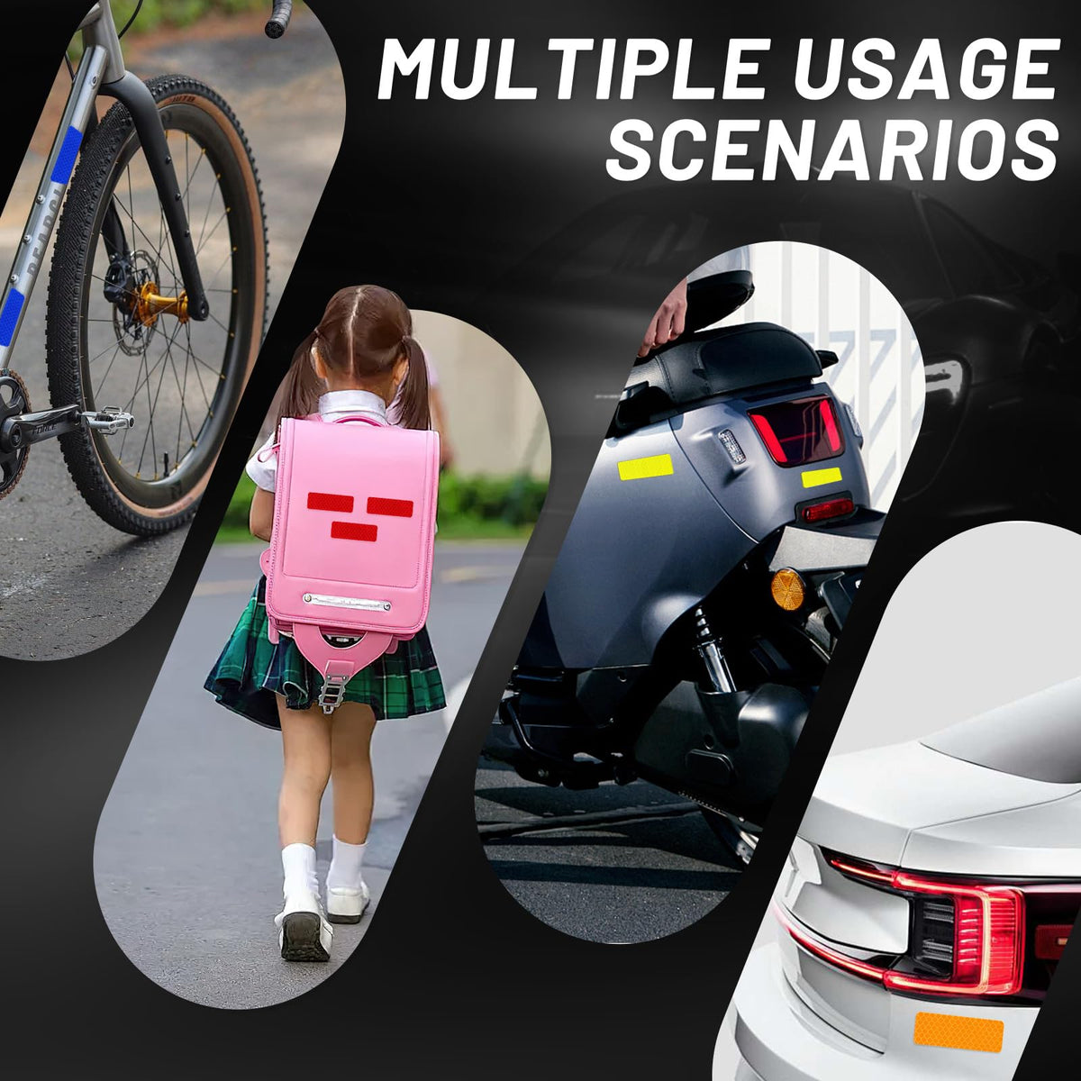 150PCS Safety Reflective Stickers, Waterproof Reflective Tape for Car Bike Motorcycle Reflectors for Mailbox Post, Golf Cart and Trailer Helmet, 3.15 x 1.18 Inch Multicolour