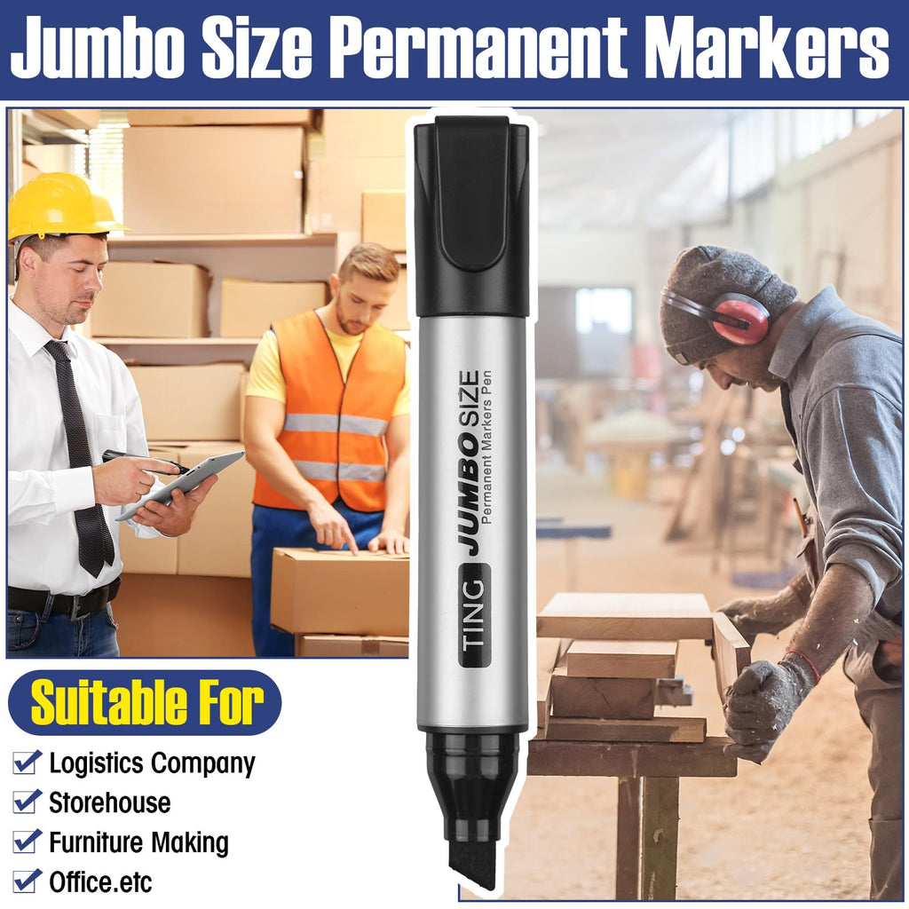 Fuutreo 10 Pack Jumbo Permanent Markers Chisel Tip Quick Dry Black
