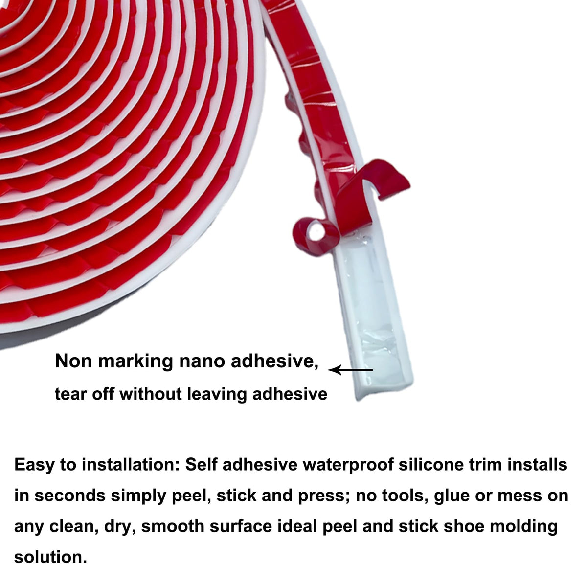 236 Inch Flexible Quarter Round Shoe Molding, Peel and Stick Waterproof Silicone Trim for Bathroom Floor, Corner, Baseboard, Staircase and Cabinet Edge Cover 236"