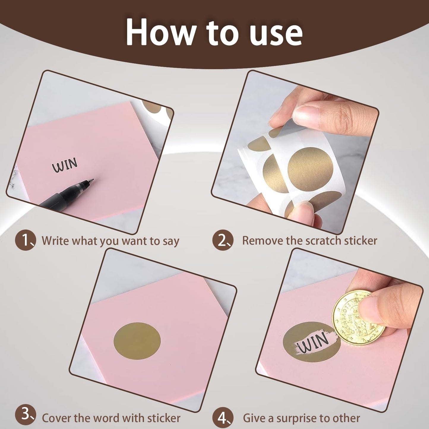 600PCS 1 Inch Scratch Off Sticker Round Labels Scratch Off Card Stickers Circle Self Adhesive Labels for Lottery Tickets DIY Reward Cards (Gold) Gold