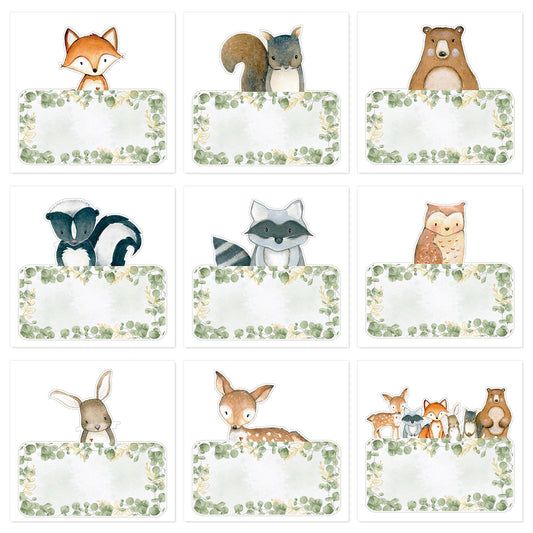 Whaline 54Pcs Woodland Animal Name Tag Stickers Jungle Animal Self Adhesive Decals Blank Name Labels for Home Classroom Office