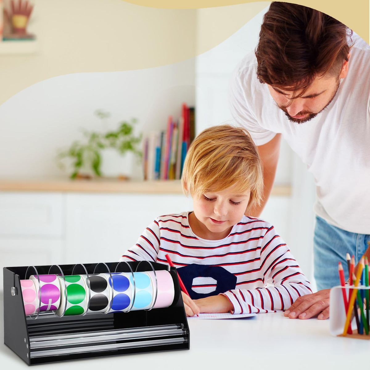 Feifeiya Adjustable Label Dispenser Acrylic Sticker Roll Dispenser, 7 Disks