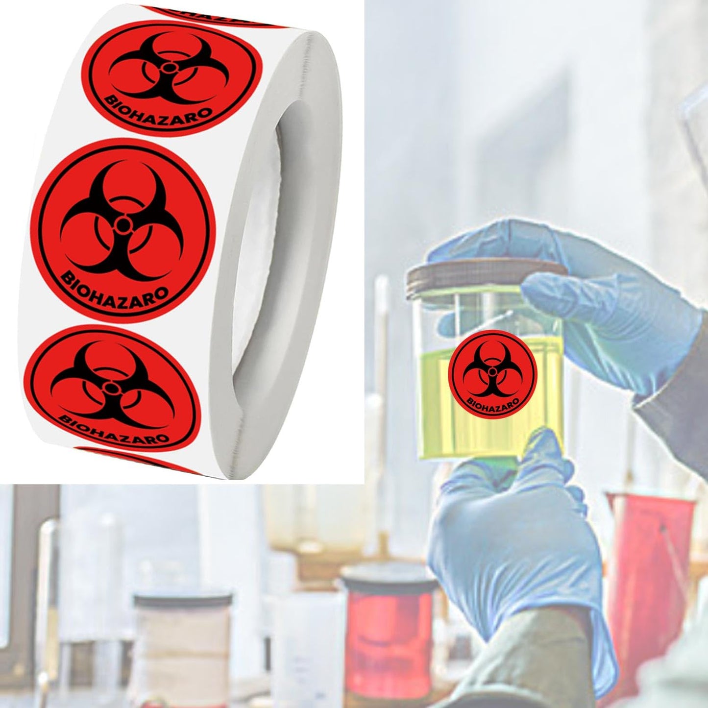 1 Inch Biohazard Stickers Waterproof Biohazard Warning Hazard Labels - Universal Biohazard Symbol Vinyl Hazardous Materials Warning Stickers for Labs, Hospitals and Industrial Use 300 Pcs (1inch) 1inch