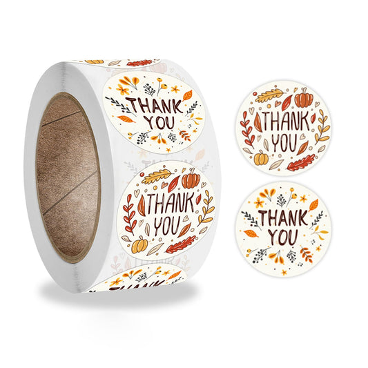 Thanksgiving Stickers 500Pcs Maple Sticker Roll 1.5 Inch Round Labels Stickers Adhesive Round Circle Stickers Fall Face Sticker,Card,Envelope Seals,Gift Stickers for Thanksgiving Party Decorations