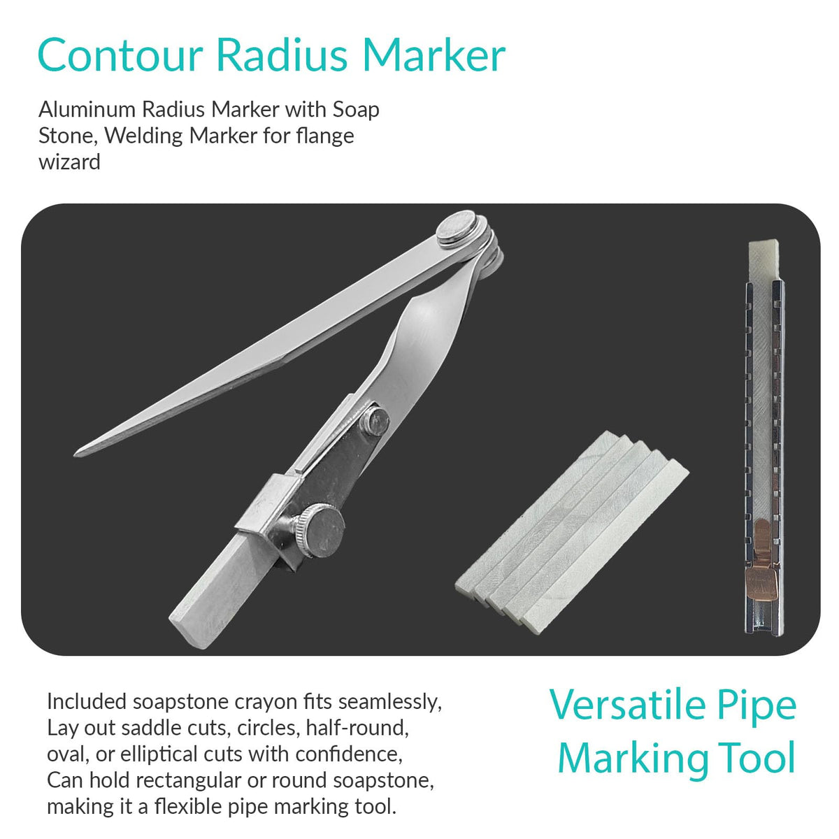 Up to 8" Contour Radius Marker, Curve O Mark with 5 Soapstone ＆ Holder Up to 8"