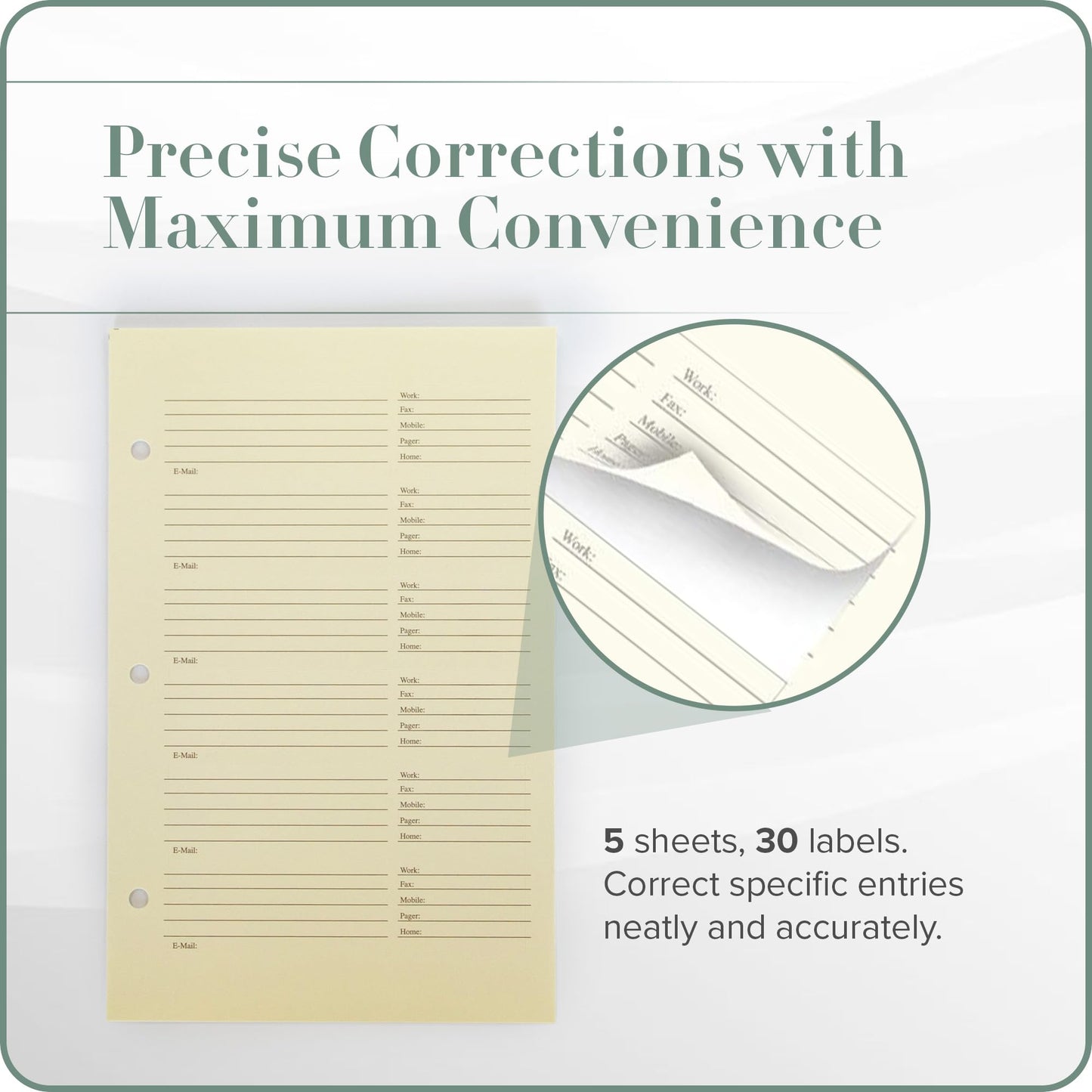 Gallery Leather Address Book Correction Labels - Self-Adhesive, Sticky, 5 Sheets, 30 Sticker Records, for Easy and Clean Contact Updates Refill Desk Refill Label Beige