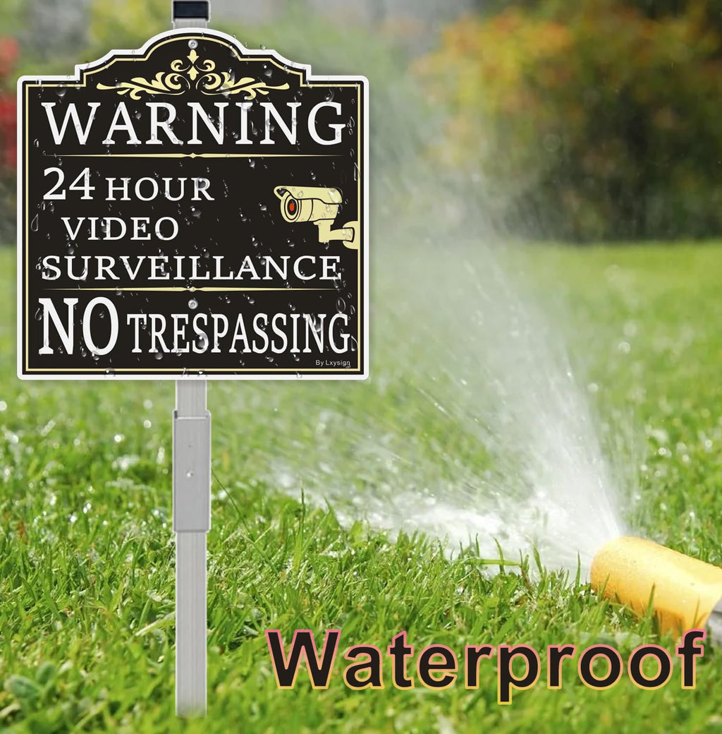 (2Pack) Large Video Surveillance Sign with Stake, No Trespassing Sign, 2pack with stake