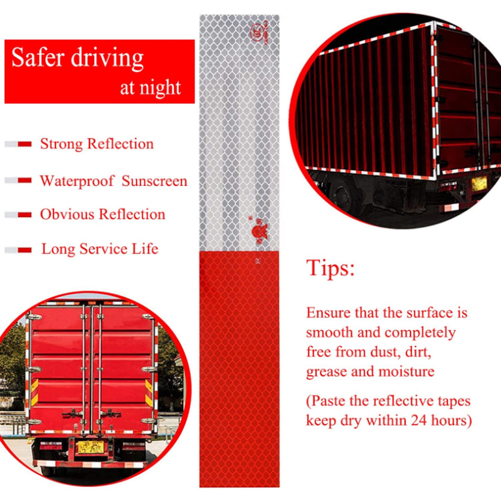 Reflective Tape, 2" × 12" × 20/30 Pack Red/White Self-Adhesive Outdoor Waterproof Safety Caution Warning Reflective Tape Trailer Reflector for Cars, Trucks, Trailers, Boats, Road Signs (20)