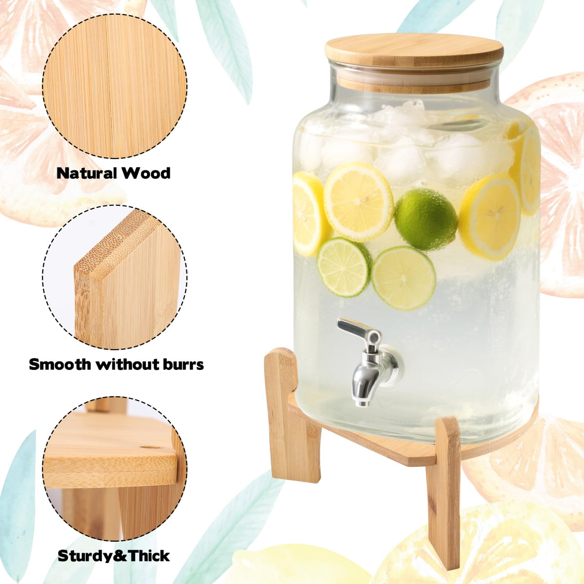 Wooden Drink Dispenser Stand, Beverage Dispenser Stand and Water Jug Holder, Drink Stand for Families, Parties and Catering Events, Fit Max 9 Inch Glass Water Pitcher Water Filter Bottle