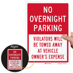 SmartSign 2-Pack 'No Overnight Parking Violators Towed Away At Vehicle Owner's Expense' Sign, 10" x 14", 40 mil Aluminum, 3M Laminated Engineer Grade Reflective Material, Red and White, Made in USA Pack of 2