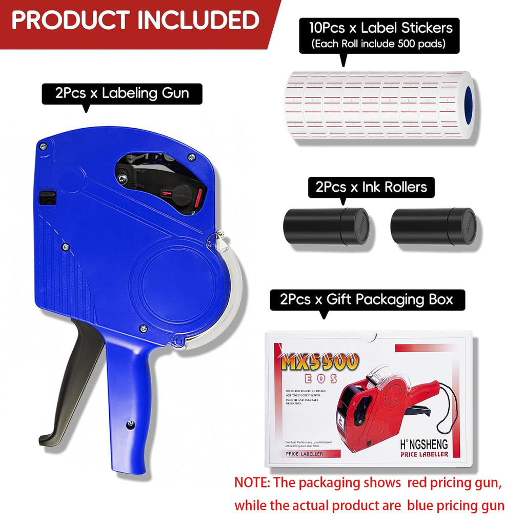 2 Pack 8 Digits Price Tag Gun with 5000 Labels & 4 Ink Rollers Kit blue