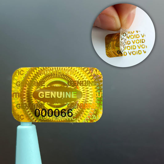 380pcs Hologram Tamper Evident Stickers Security Sticker Warranty Void Seal Tamper Proof Labels Stickers with Unique Sequential Serial Numbering (Gold,1 X 0.6 Inch,GQYH) Gold