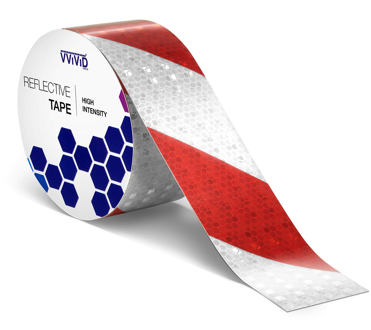 VViViD High-Intensity Reflective Red and White Striped Self-Adhesive Conspicuity Tape 2 Inch by 25 Foot Roll