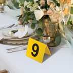 SEWACC 15 Pcs Acrylic Table Number Cards, Sturdy Plastic Yellow Restaurant Place Cards with Black Numbers 1-15, High Visibility Table Tents for Cafes And Banquets, Seating Markers