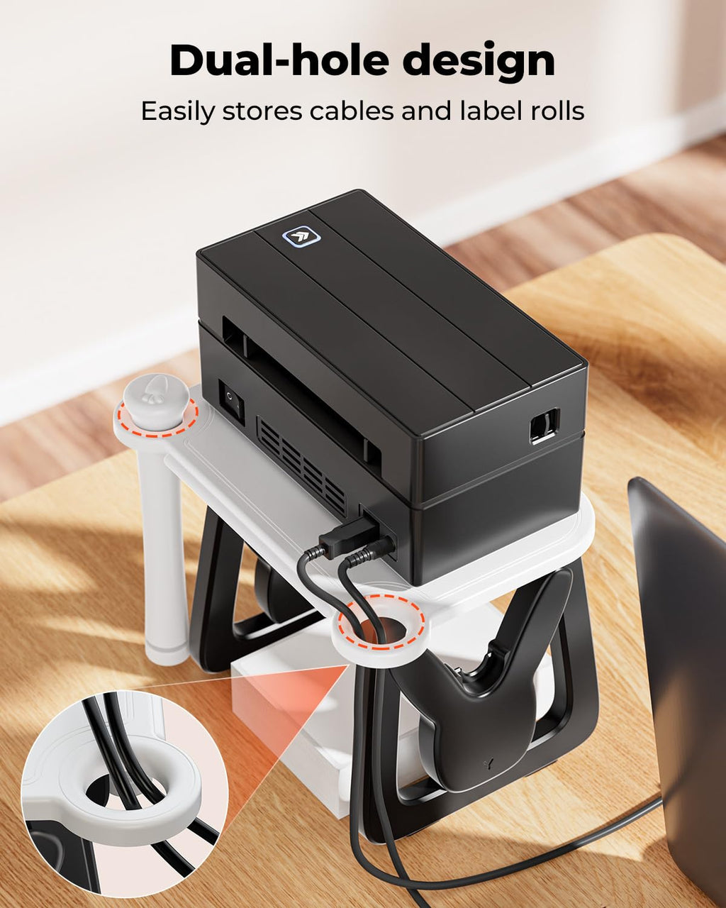 MUNBYN Thermal Label Holder for Rolls and Fanfold Labels Black and White