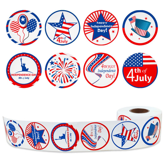 Patriotic Labels Stickers Independence Day Roll Stickers 500 Pcs 1.5" 4th of July Round Gift Tag for Envelope Seals Letter Wrap Cookies Party Gift Box Cards Present Deco