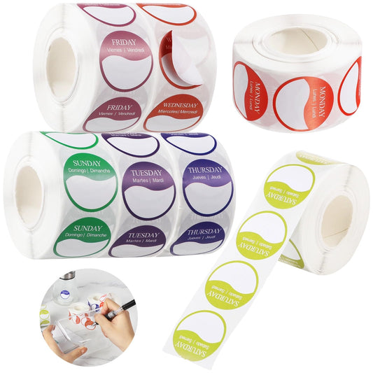 3500 PCS Week Label with Days of Week, Removable Label Dispensers Suit for 1 Inch Writable Stickers, Appealing Day Label Stickers for Storage Organizers Food Containers