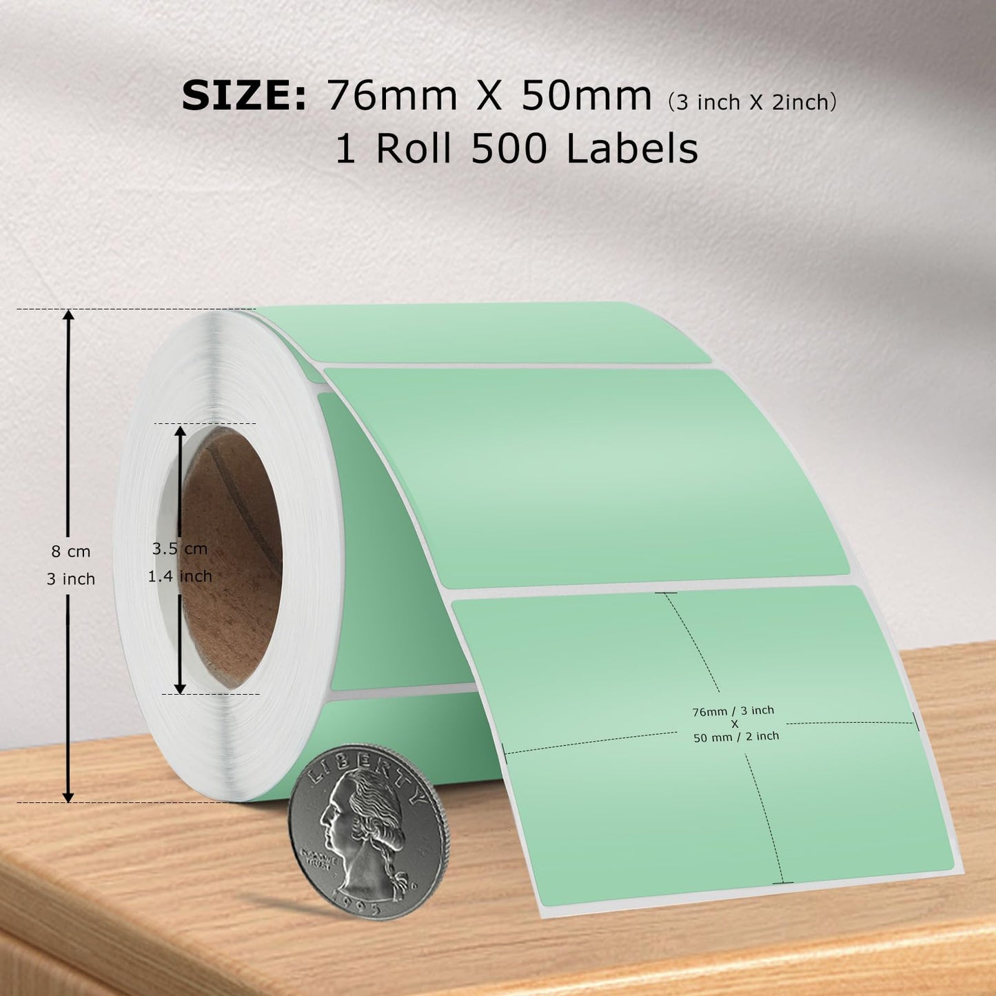 Green Thermal Labels 2 × 3 Inch Vinyl Rectangular Waterproof Direct Printer Sticker Self-Adhesive Perforated Name Tag for Logo DIY QR Design Office Address 500 PCS Green