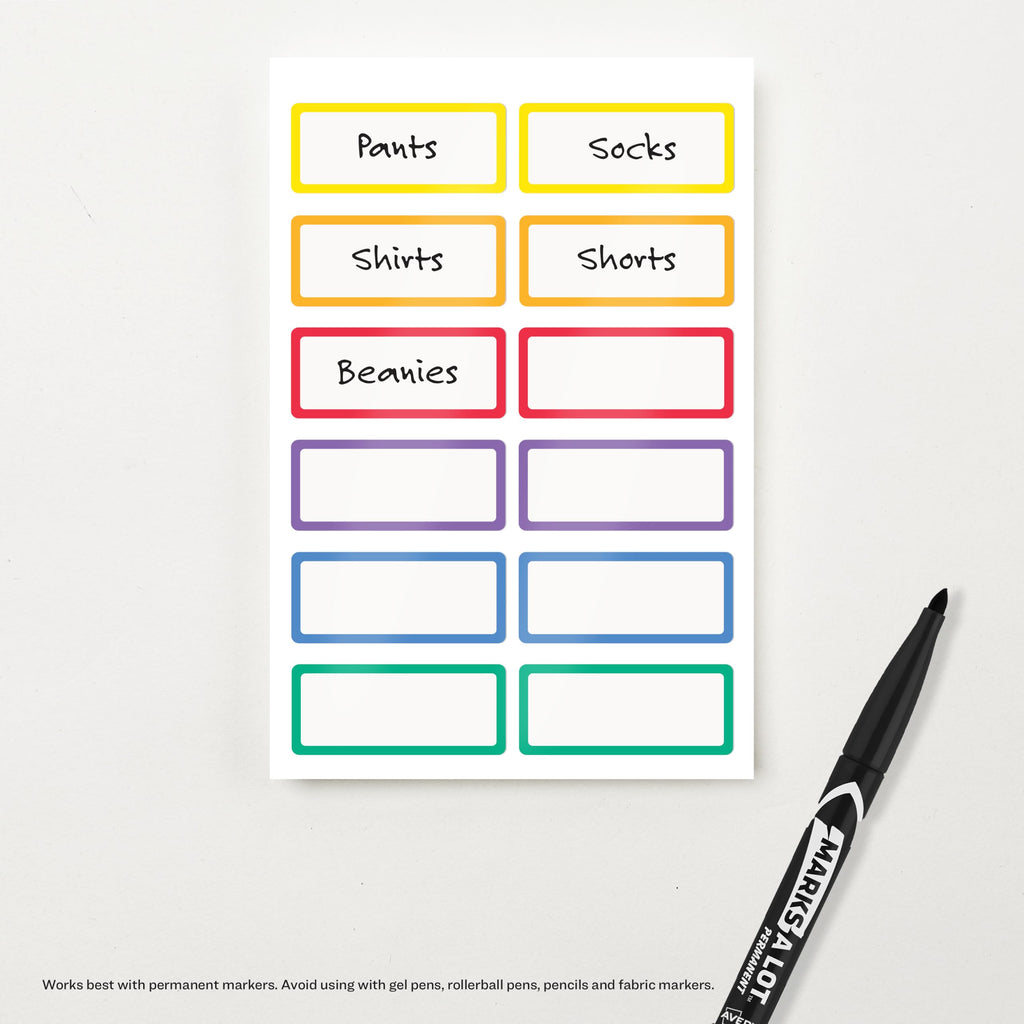 Avery No-Iron Fabric Name Labels, Rainbow Borders Preprinted Designs, Handwrite-Only, 24 Preprinted Labels (40706)