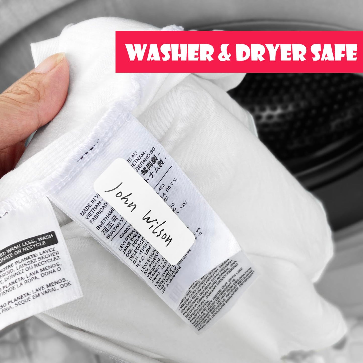 No-Iron Fabric Labels, Kids Clothing Labels Self-Stick Write-On, Name Labels for Daycare, Camp, School, Toys, Organizing, Washer & Dryer Safe, Pack of 96, 2 Sizes White_ Multiple Sizes