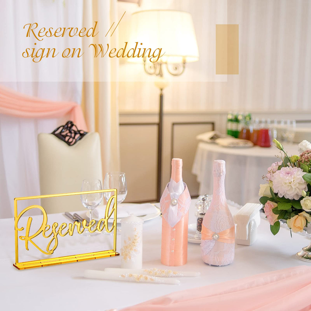 Yalikop 6 Pcs Acrylic Reserved Table Signs for Wedding Events, Gold