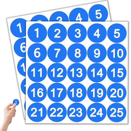 50 Pcs Blue Consecutive Number Stickers 1-25, Vinyl Small Number Stickers, Strong Adhesive/Waterproof & Anti-Fading, Suitable for Indoor/Outdoor Inventory Management Lockers Equipment Home Office 1 inch