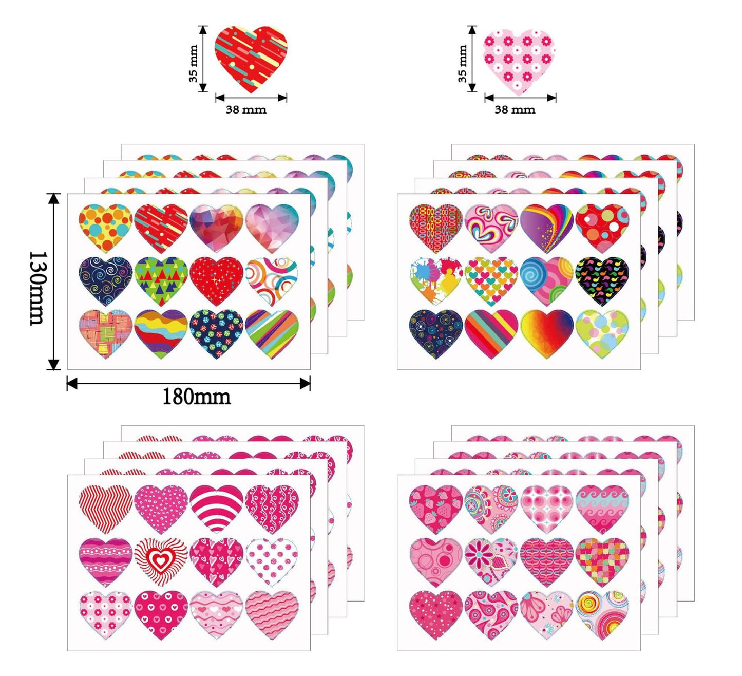 Dzrige 8 Sheets Valentine's Day Heart Sticker Decal Love Label Stickers Love Heart Sticker for Valentine's Day Wedding Anniversary Stationery Candy Dragee Bag Gift Box Packing Bag