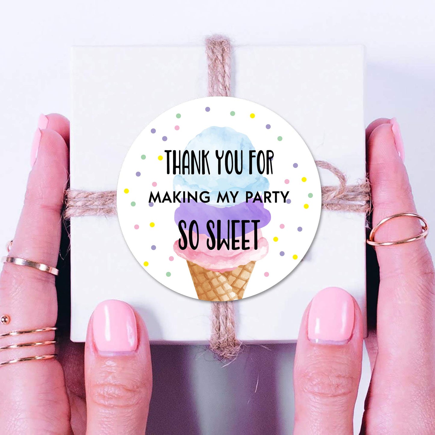 Ice Cream Thank You Stickers, 40 2 Inch Summer Baby Shower Or Birthday Party Labels, Decorations