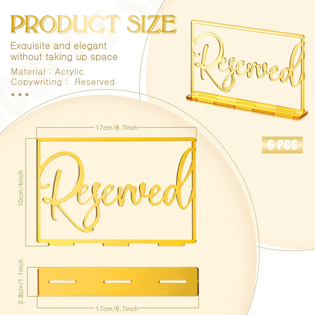 Yalikop 6 Pcs Acrylic Reserved Table Signs for Wedding Events, Gold
