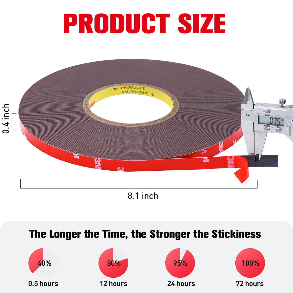 Double Sided Tape Heavy Duty, Super Strong Adhesive, 100ft x 0.39in, 1 Pack 100FT (1 Pack)