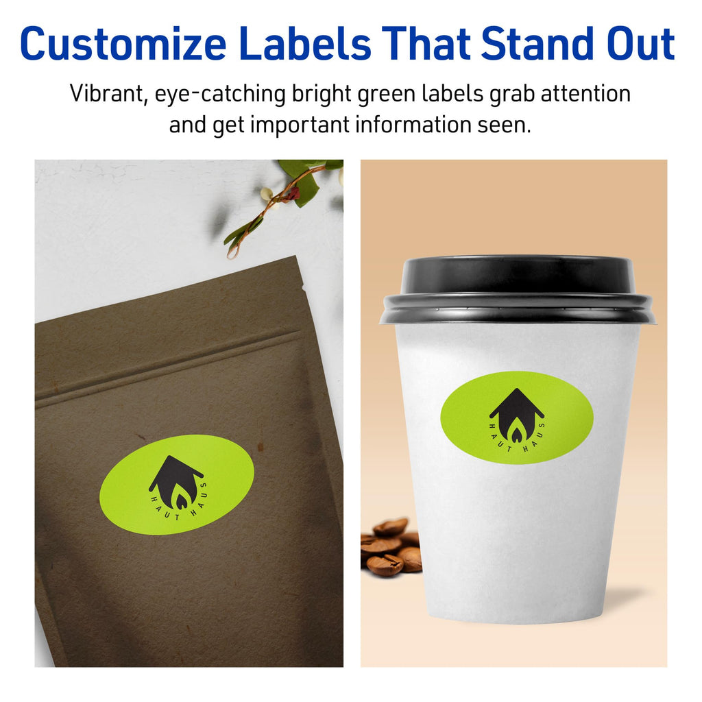 Avery® Printable Oval Labels, Sure Feed® Technology, 1" x 2", Bright Green Labels, Print-to-The-Edge, Laser/Inkjet Printable, 480 Total, Great for Soaps and Candles 480 labels