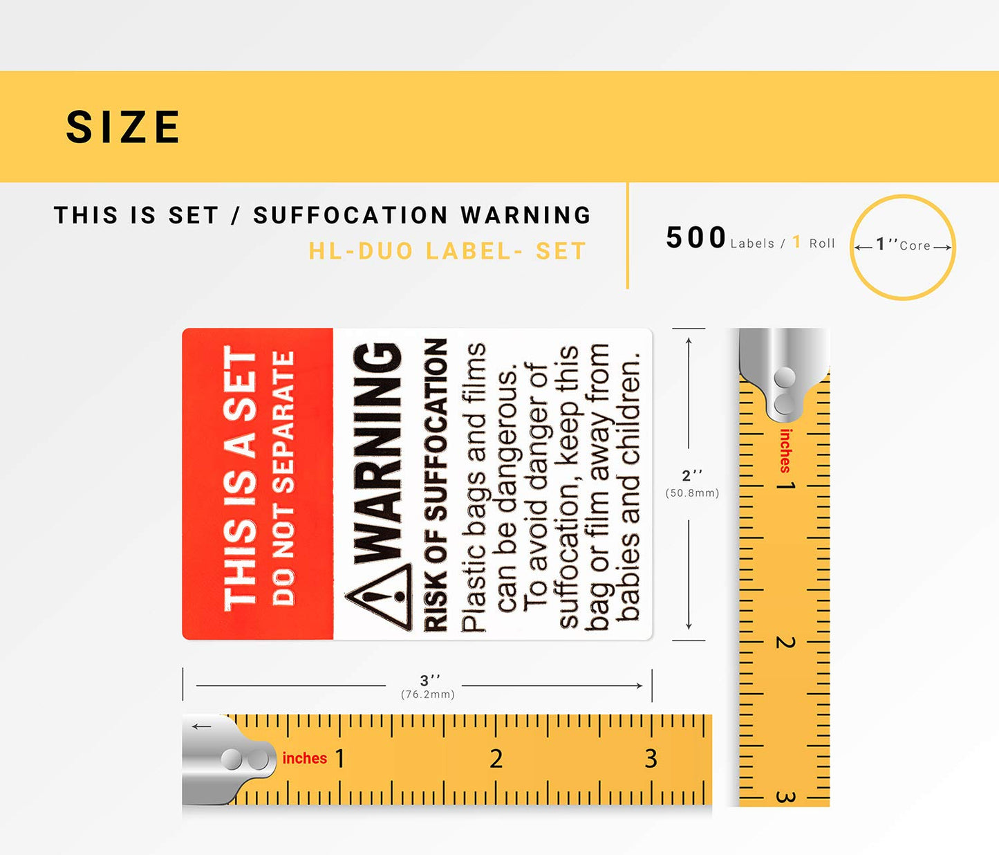 DO NOT Separate - This is A Set with Suffocation Warning Labels/Stickers (2" x 3"), FBA-Approved, 250 Labels per roll, 1 Roll