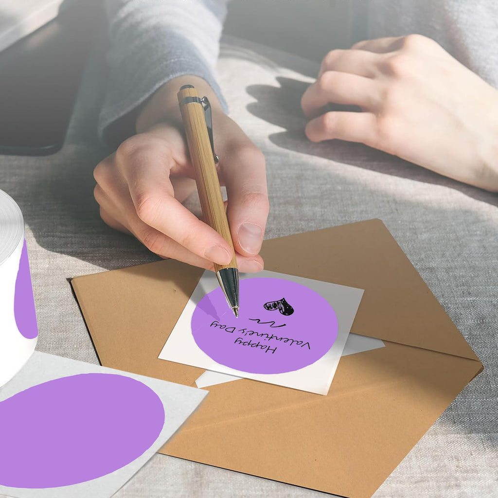 4 Inch Large Purple Circle Thermal Labels, 300 Labels/Roll,Self-Adhesive Round Inventory Stickers, Multi-Purpose Round Roll Thermal Printing Stickers for Business and Domestic Use 4 inch