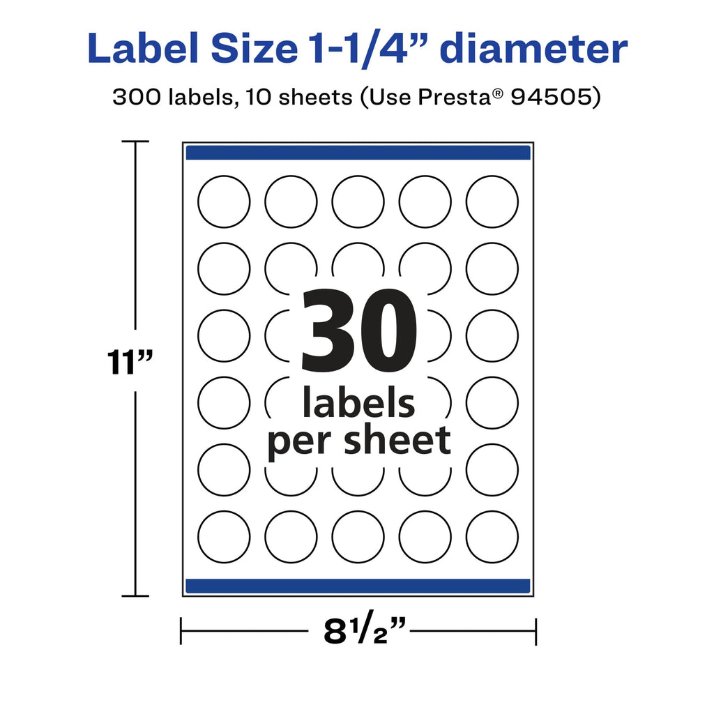 Avery® Glossy Clear Round Labels, Sure Feed® Technology, 1.25" Diameter, 300 Glossy Clear Labels, Print-to-The-Edge, Laser/Inkjet Printable 300 labels