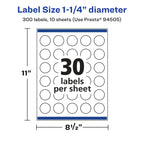 Avery® Glossy Clear Round Labels, Sure Feed® Technology, 1.25" Diameter, 300 Glossy Clear Labels, Print-to-The-Edge, Laser/Inkjet Printable 300 labels